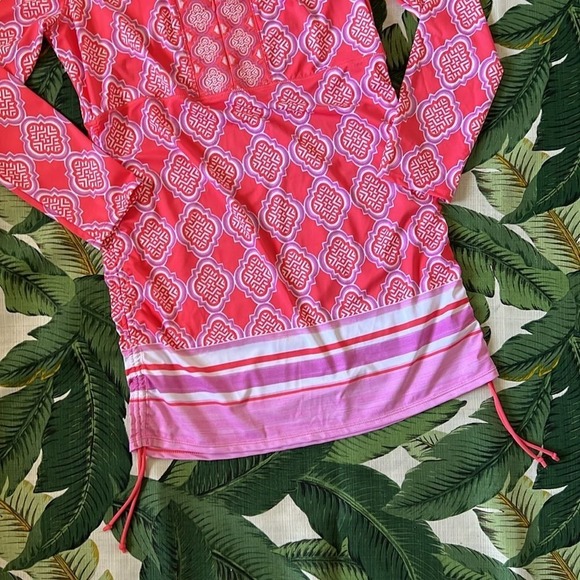 Cabana Life NWT UPF 50+ Coral Lattice Ruched Rashguard Dress Size XL swim cover - Picture 4 of 9
